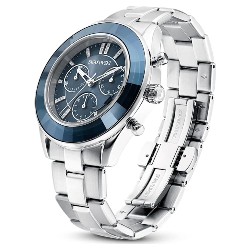 Octea Lux Sport watch, Swiss Made, Metal bracelet, Blue, Stainless steel by SWAROVSKI