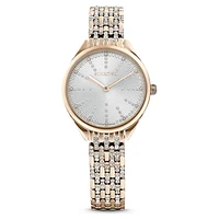 Attract watch, Swiss Made, Pavé, Crystal bracelet, Gold tone, Champagne gold-tone finish by SWAROVSKI