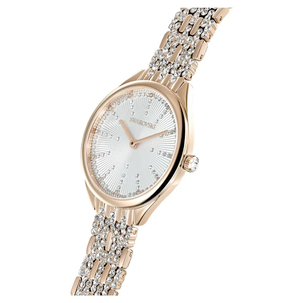 Attract watch, Swiss Made, Pavé, Crystal bracelet, Gold tone, Champagne gold-tone finish by SWAROVSKI