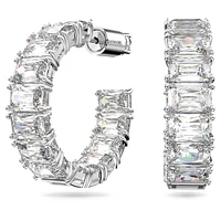 Matrix hoop earrings, Octagon cut, White, Rhodium plated by SWAROVSKI