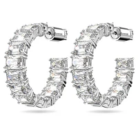 Matrix hoop earrings, Octagon cut, White, Rhodium plated by SWAROVSKI