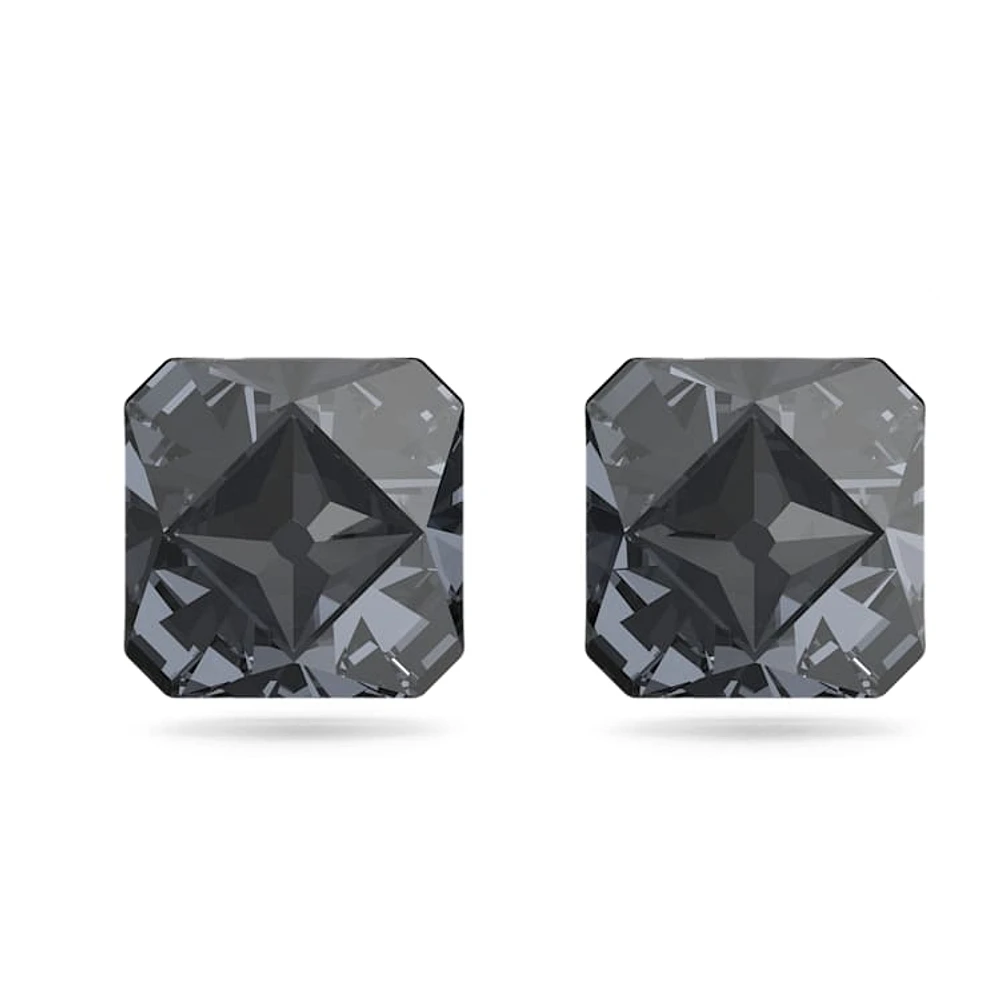 Matrix stud earrings, Pyramid cut, Grey, Ruthenium plated by SWAROVSKI