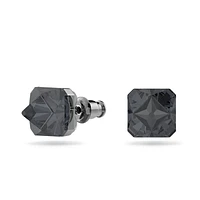 Matrix stud earrings, Pyramid cut, Grey, Ruthenium plated by SWAROVSKI