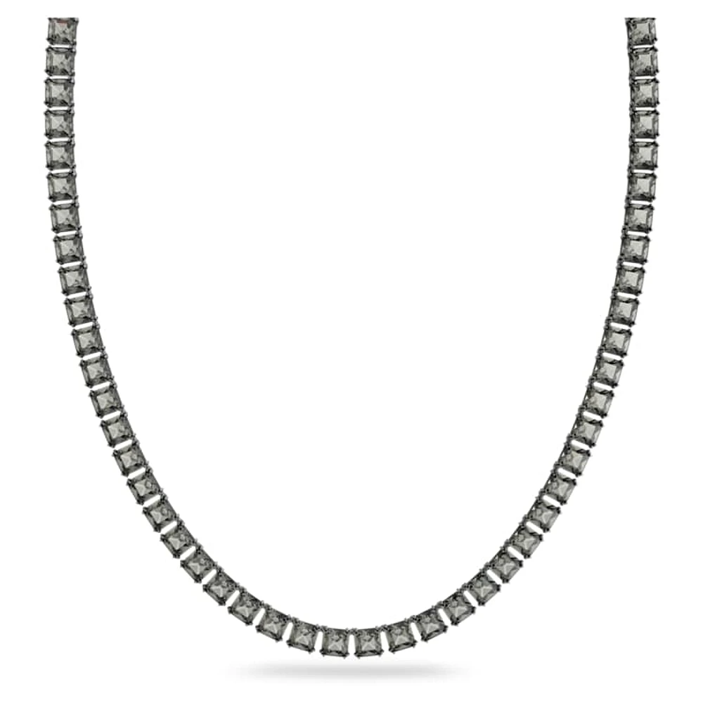 Millenia necklace, Square cut, Long, Grey, Ruthenium plated by SWAROVSKI