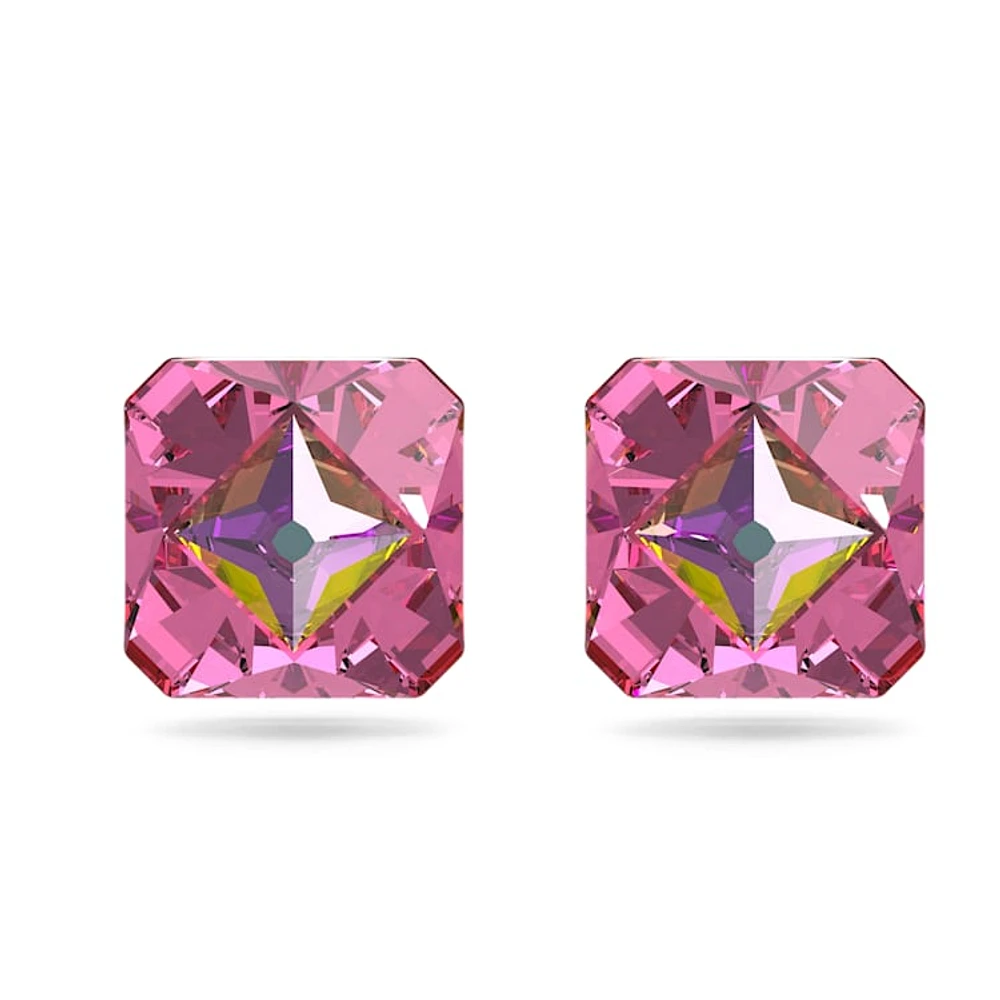 Matrix stud earrings, Pyramid cut, Pink, Gold-tone plated by SWAROVSKI