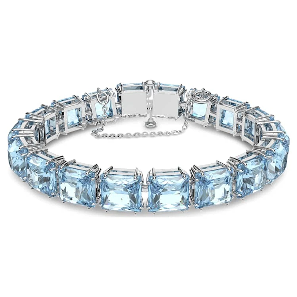 Millenia Tennis bracelet, Square cut, Medium, Blue, Rhodium plated by SWAROVSKI