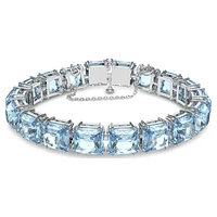 Millenia Tennis bracelet, Square cut, Medium, Blue, Rhodium plated by SWAROVSKI