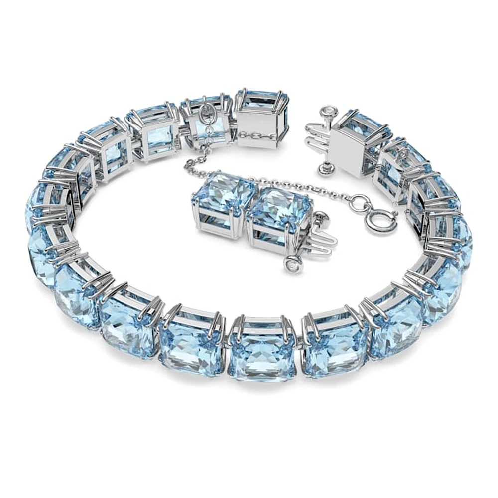 Millenia Tennis bracelet, Square cut, Medium, Blue, Rhodium plated by SWAROVSKI