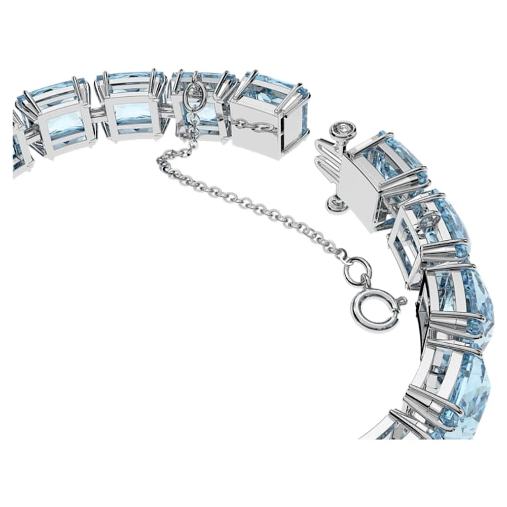 Millenia Tennis bracelet, Square cut, Medium, Blue, Rhodium plated by SWAROVSKI