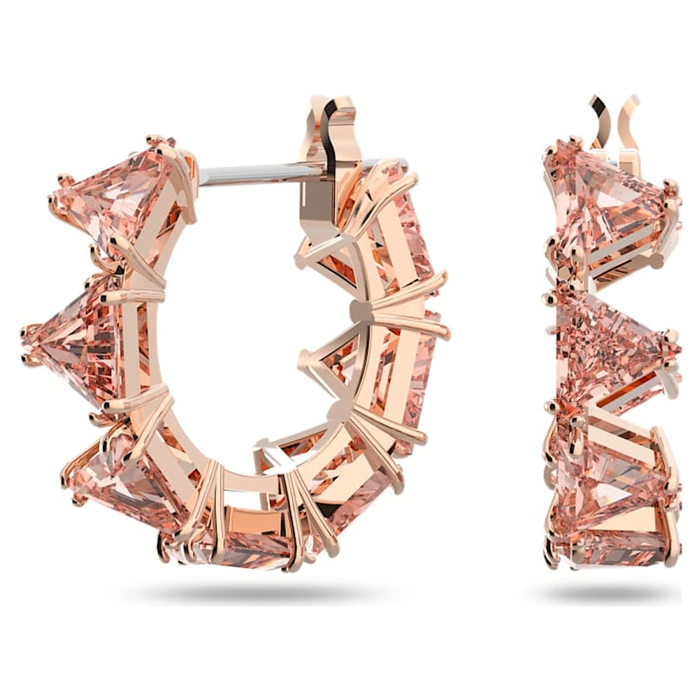 Matrix hoop earrings, Triangle cut, Small, Pink, Rose gold-tone plated by SWAROVSKI