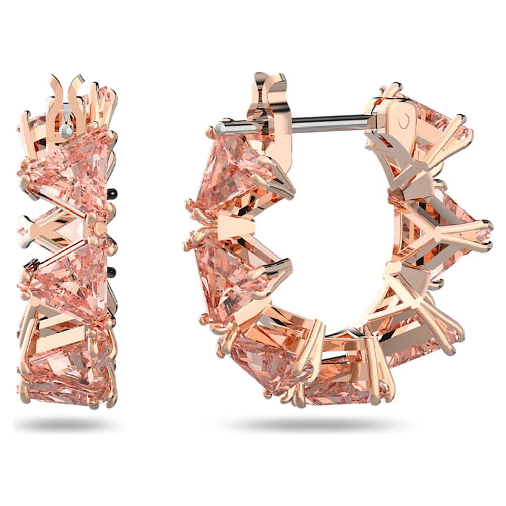 Matrix hoop earrings, Triangle cut, Small, Pink, Rose gold-tone plated by SWAROVSKI