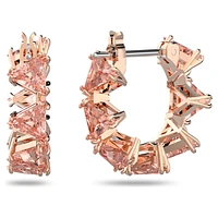 Matrix hoop earrings, Triangle cut, Small, Pink, Rose gold-tone plated by SWAROVSKI