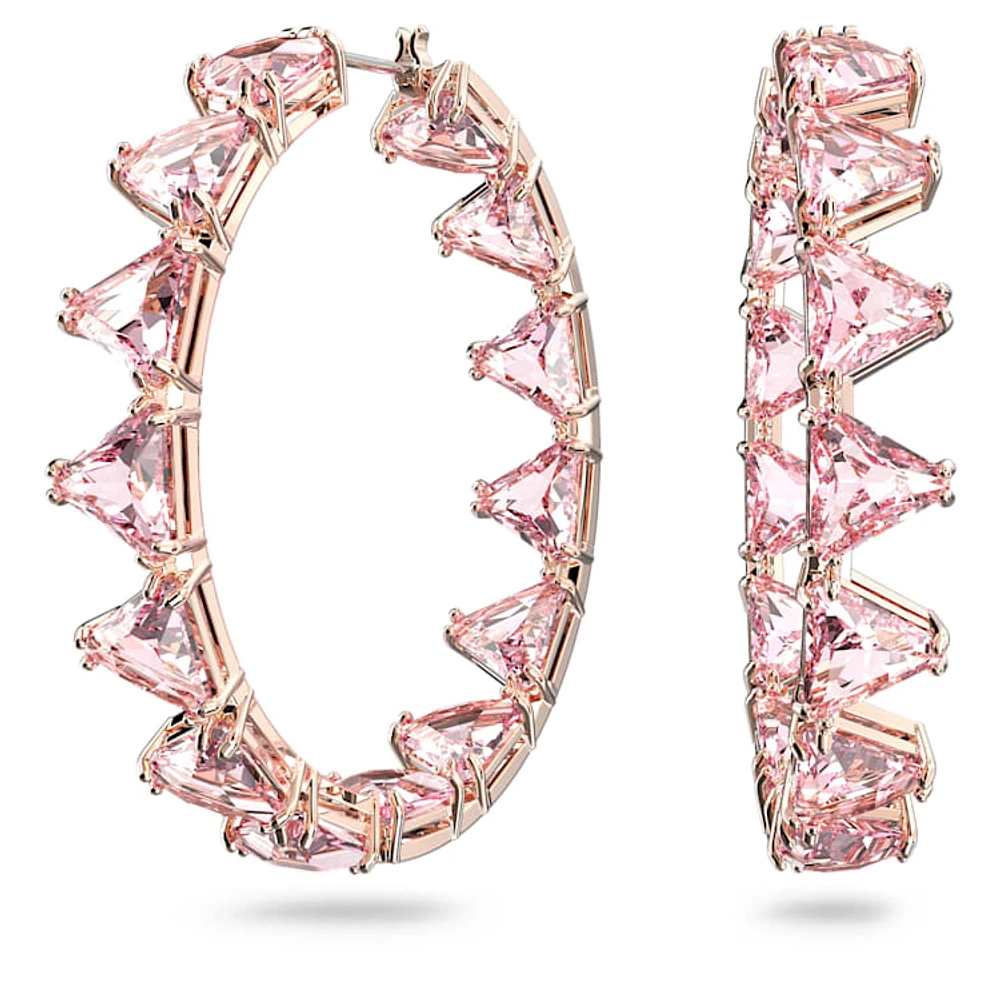 Matrix hoop earrings, Triangle cut, Pink, Rose gold-tone plated by SWAROVSKI