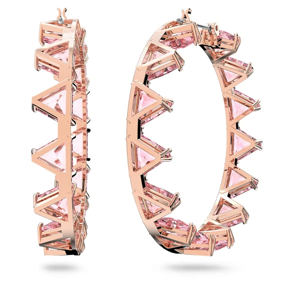 Matrix hoop earrings, Triangle cut, Pink, Rose gold-tone plated by SWAROVSKI