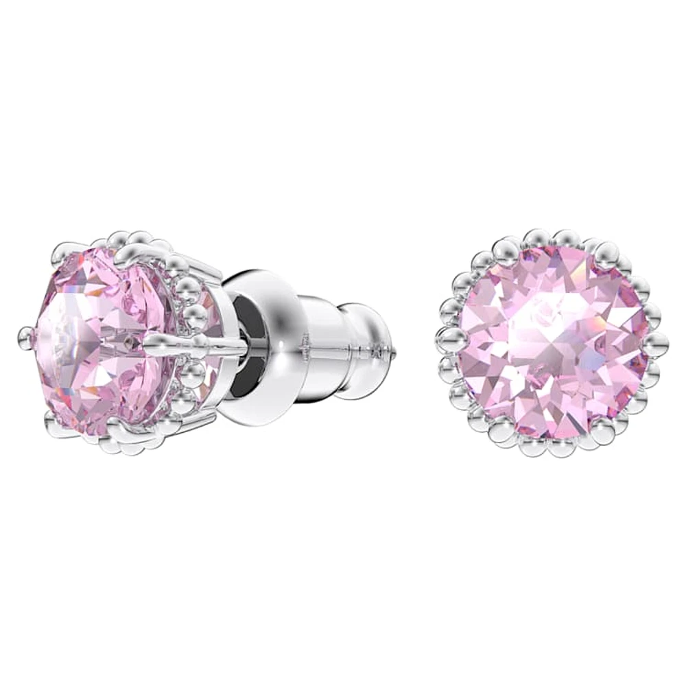 Birthstone stud earrings, Round cut, June, Pink, Rhodium plated by SWAROVSKI