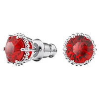 Birthstone stud earrings, Round cut, January, Red, Rhodium plated by SWAROVSKI