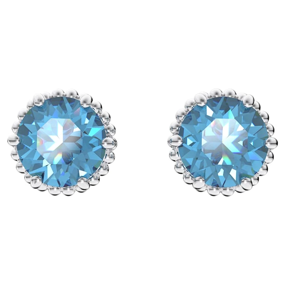 Birthstone stud earrings, Round cut, December, Blue, Rhodium plated by SWAROVSKI