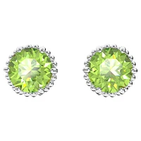 Birthstone stud earrings, Round cut, August, Green, Rhodium plated by SWAROVSKI