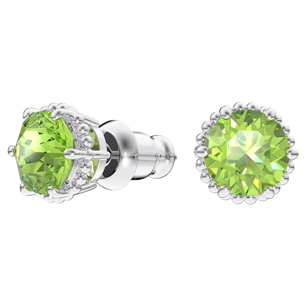 Birthstone stud earrings, Round cut, August, Green, Rhodium plated by SWAROVSKI