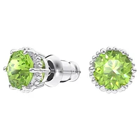 Birthstone stud earrings, Round cut, August, Green, Rhodium plated by SWAROVSKI