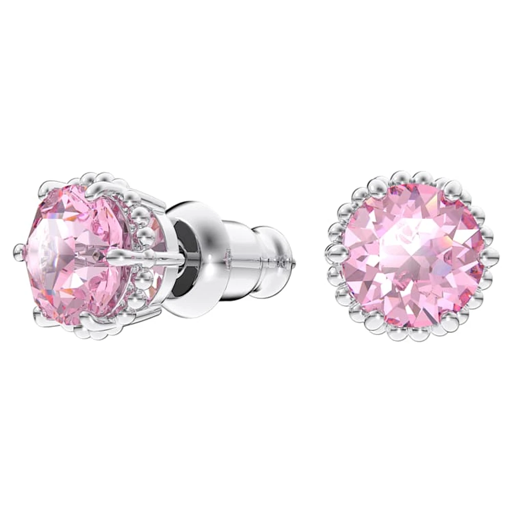 Birthstone stud earrings, Round cut, October, Pink, Rhodium plated by SWAROVSKI