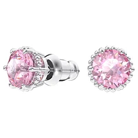 Birthstone stud earrings, Round cut, October, Pink, Rhodium plated by SWAROVSKI