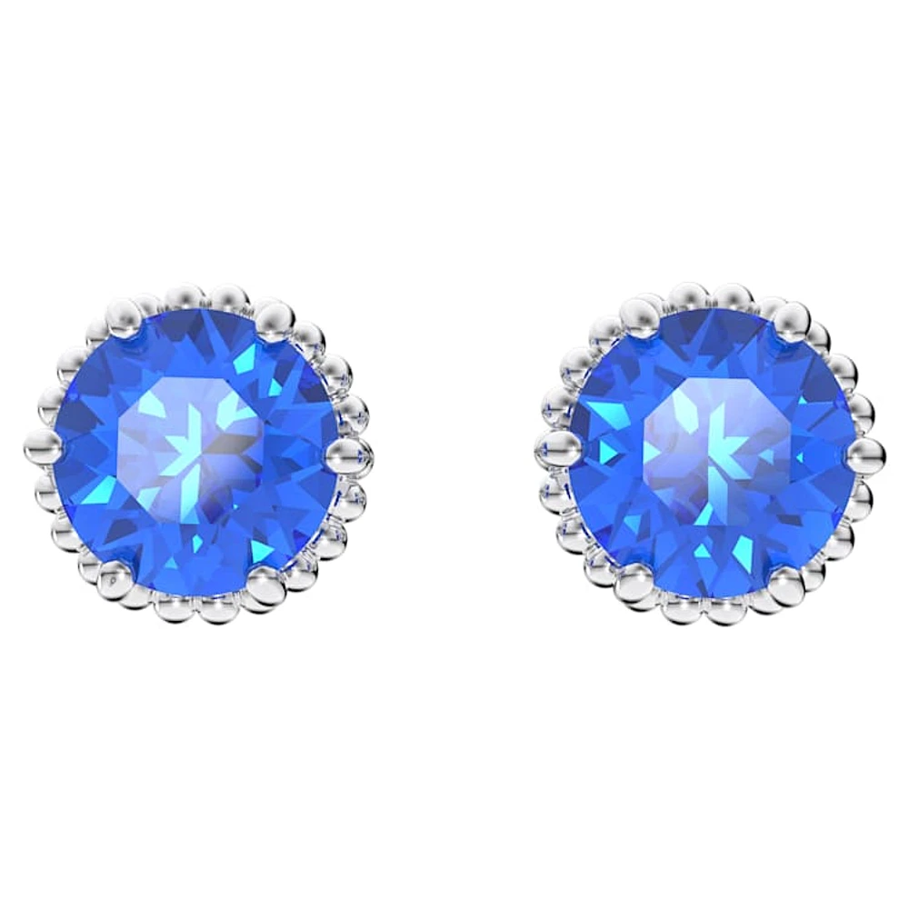 Birthstone stud earrings, Round cut, September, Blue, Rhodium plated by SWAROVSKI