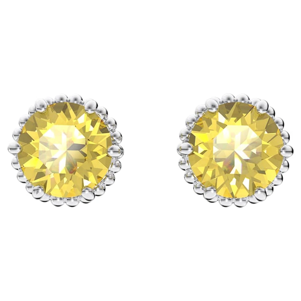 Birthstone stud earrings, Round cut, November, Yellow, Rhodium plated by SWAROVSKI