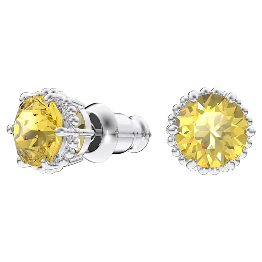 Birthstone stud earrings, Round cut, November, Yellow, Rhodium plated by SWAROVSKI