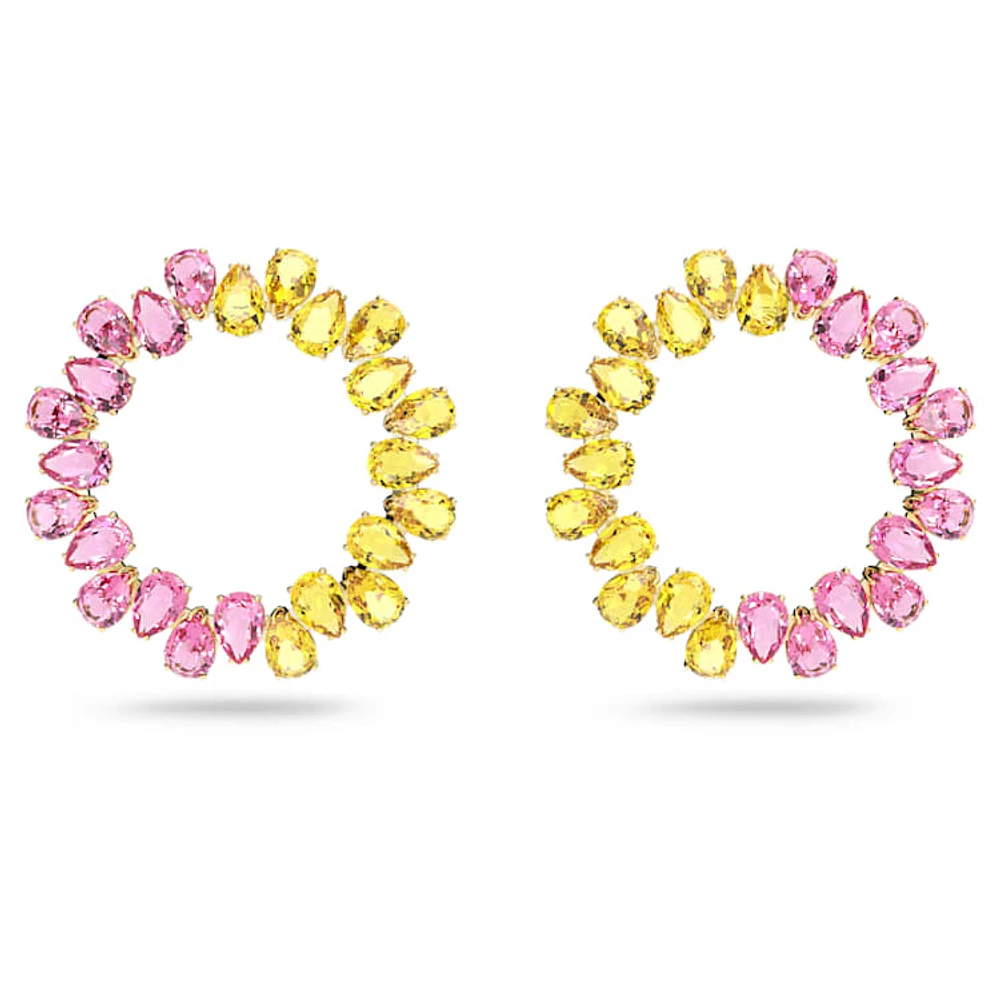 Millenia hoop earrings, Pear cut, Large, Multicoloured, Gold-tone plated by SWAROVSKI