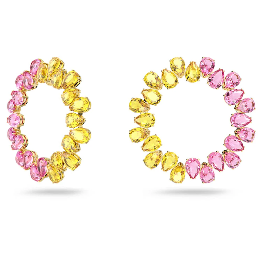 Millenia hoop earrings, Pear cut, Large, Multicoloured, Gold-tone plated by SWAROVSKI