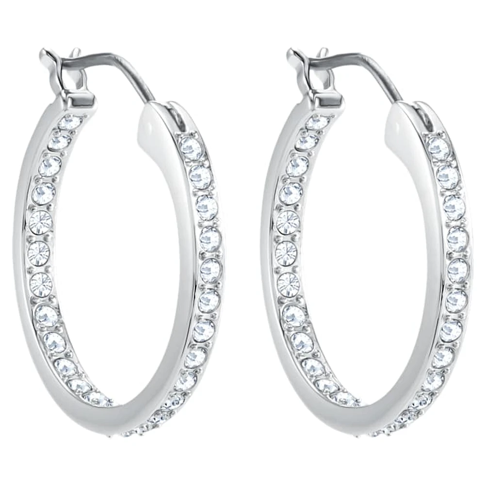 Sommerset hoop earrings, White, Rhodium plated by SWAROVSKI