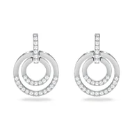 Circle hoop earrings, Round shape, White, Rhodium plated by SWAROVSKI