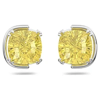 Harmonia stud earrings, Cushion cut, Yellow, Rhodium plated by SWAROVSKI