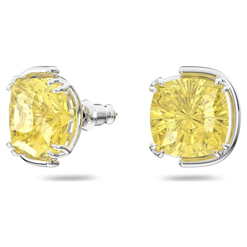 Harmonia stud earrings, Cushion cut, Yellow, Rhodium plated by SWAROVSKI