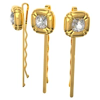 Hair pin, Set (3), Cushion cut, Gold tone, Gold-tone plated by SWAROVSKI