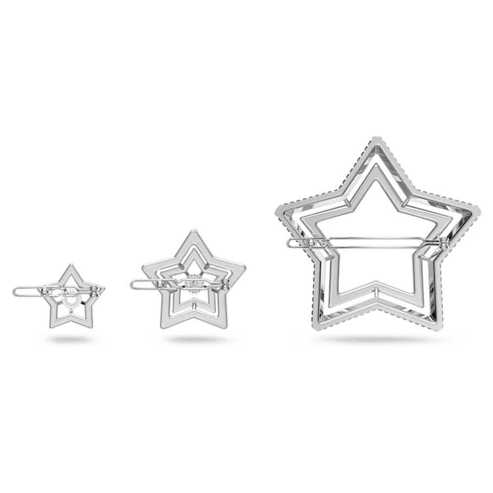 Hair clip, Set (3), Star, White, Rhodium plated by SWAROVSKI