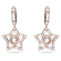 Stella drop earrings, Mixed cuts, Star, White, Rose gold-tone plated by SWAROVSKI