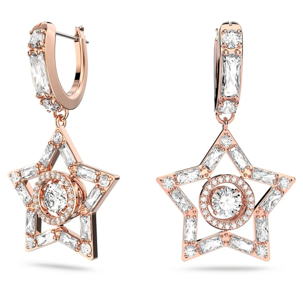 Stella drop earrings, Mixed cuts, Star, White, Rose gold-tone plated by SWAROVSKI