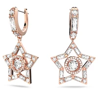 Stella drop earrings, Mixed cuts, Star, White, Rose gold-tone plated by SWAROVSKI