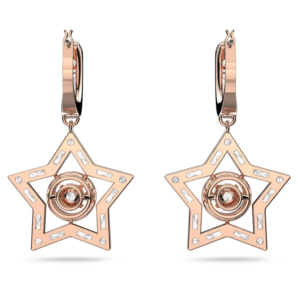 Stella drop earrings, Mixed cuts, Star, White, Rose gold-tone plated by SWAROVSKI