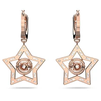 Stella drop earrings, Mixed cuts, Star, White, Rose gold-tone plated by SWAROVSKI