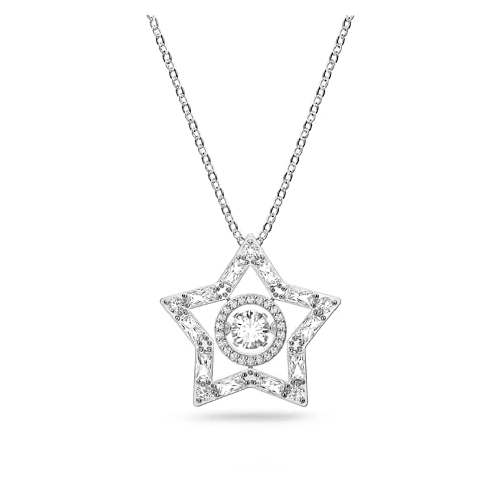 Stella pendant, Mixed cuts, Star, Long, White, Rhodium plated by SWAROVSKI