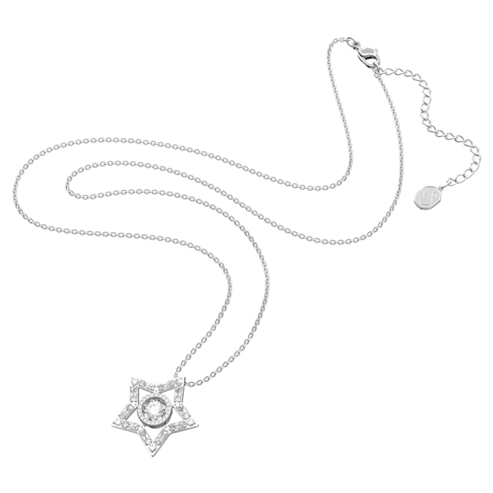 Stella pendant, Mixed cuts, Star, Long, White, Rhodium plated by SWAROVSKI