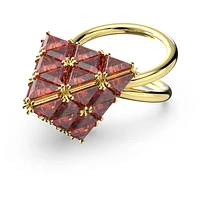 Curiosa cocktail ring, Triangle cut, Red, Gold-tone plated by SWAROVSKI