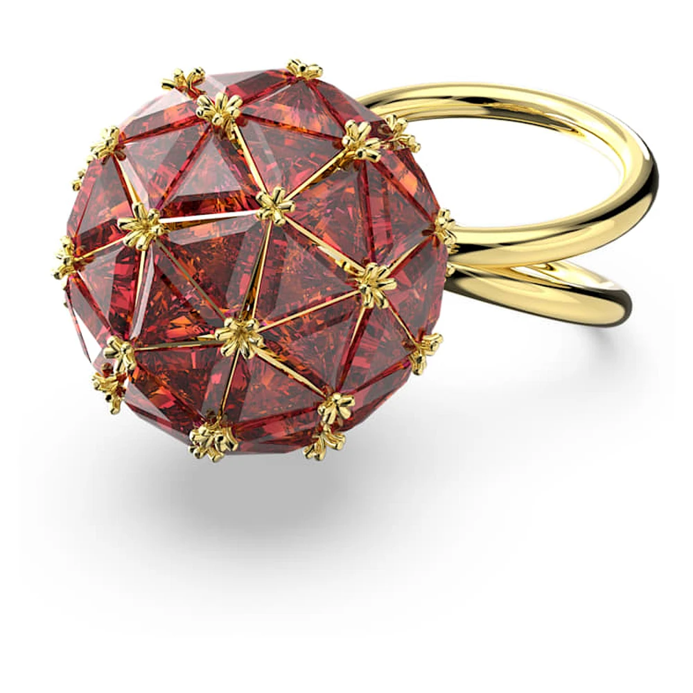 Curiosa cocktail ring, Triangle cut, Round shape, Red, Gold-tone plated by SWAROVSKI