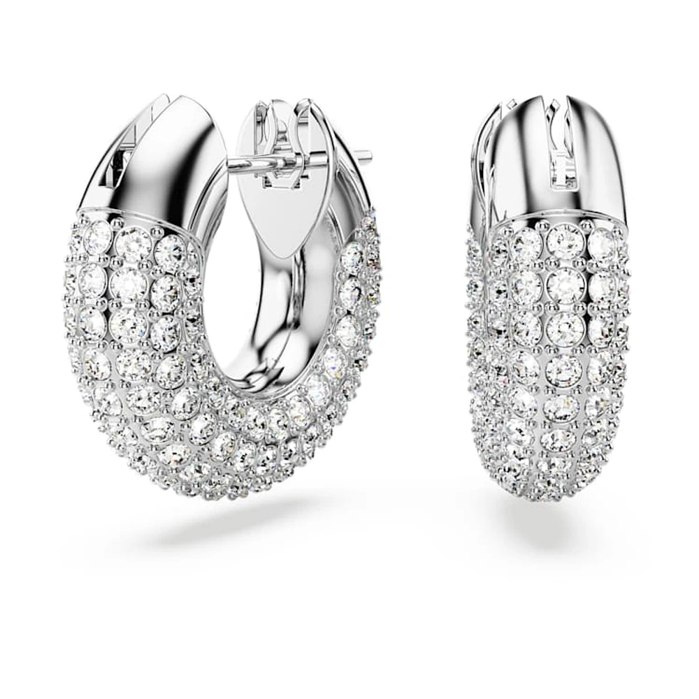 Dextera hoop earrings, Small, White, Rhodium plated by SWAROVSKI