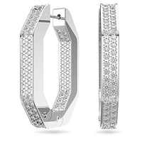 Dextera hoop earrings, Octagon shape, Medium, White, Rhodium plated by SWAROVSKI