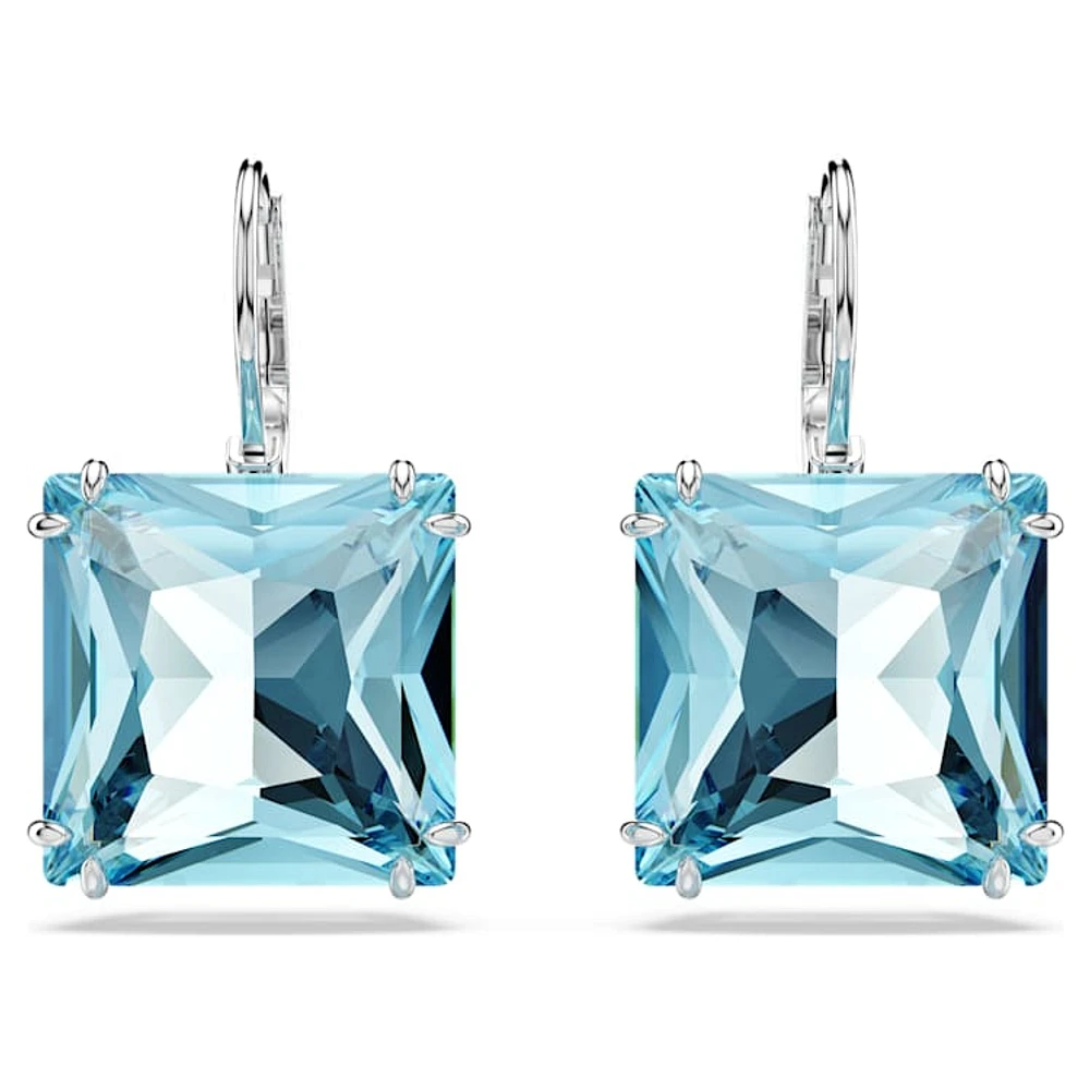 Millenia drop earrings, Square cut, Blue, Rhodium plated by SWAROVSKI