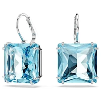 Millenia drop earrings, Square cut, Blue, Rhodium plated by SWAROVSKI